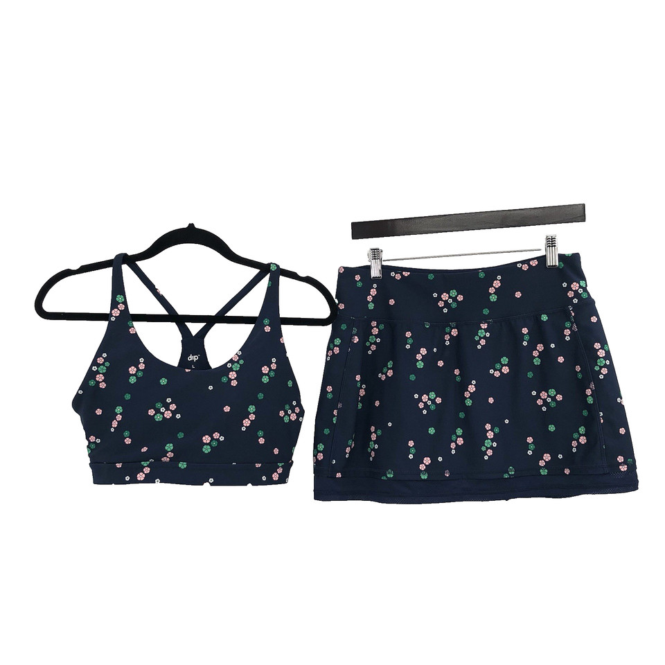 DIP Skort Sports Bra Matching Set Blue Floral Active M/L Tennis Pickleball Golf