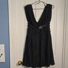 Miss Sixty Black ALine Dress V-Neck Sleeveless Belted pleat Buckle S retail 329