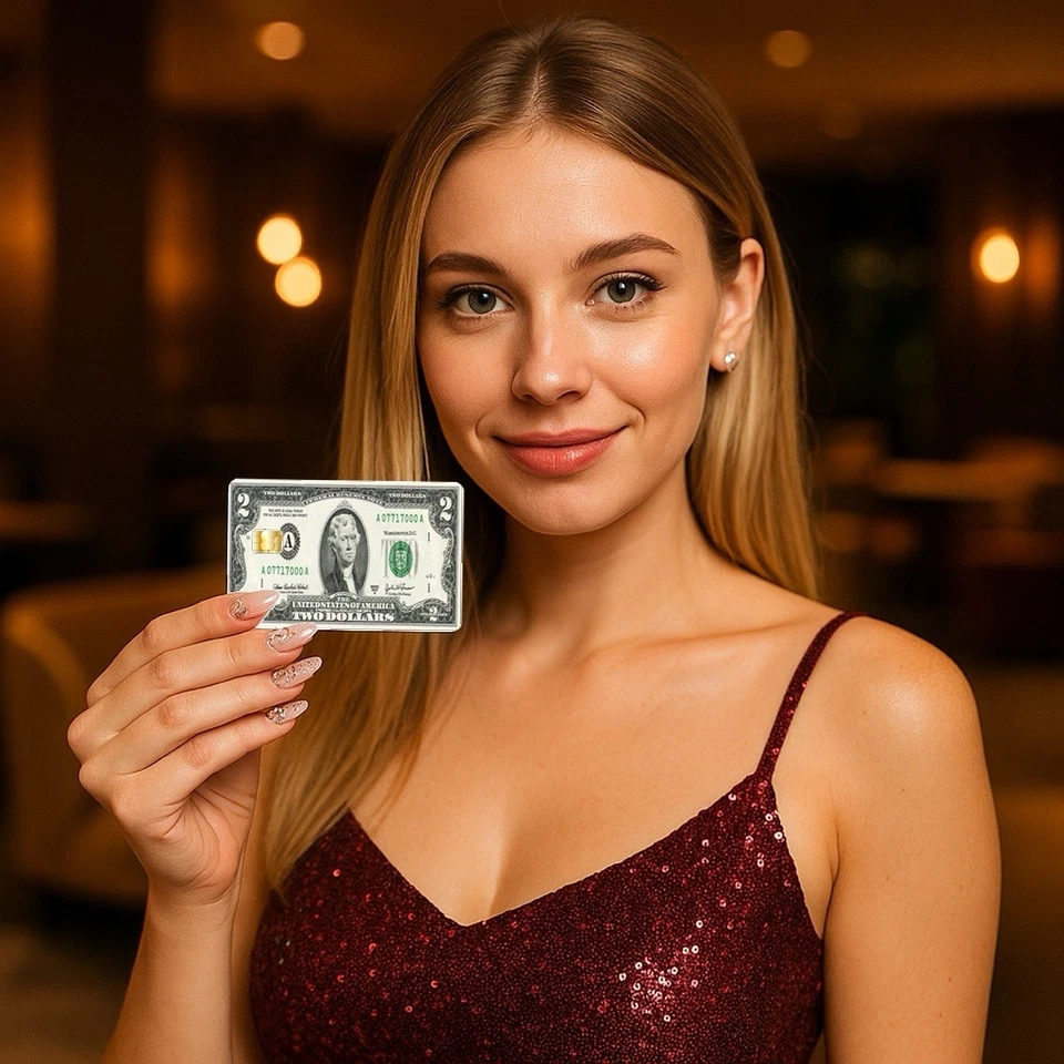 Adesivo de vinil cartão de crédito débito US$ 2 dólares decalque dinheiro banco dinheiro capa brilhante - Imagem 3 de 4