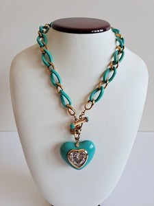 Authentic Angelique de Paris Gold Plated Blue Necklace with Heart Pendant