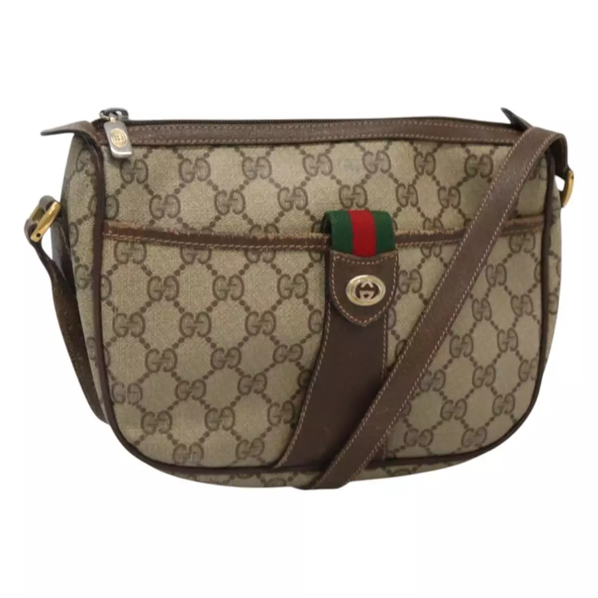 Sac à bandoulière GUCCI GG Supreme Web Sherry Line PVC beige or authentique KD211