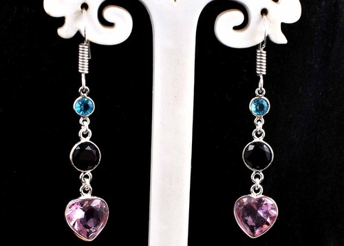 Tourmaline Gemstone 925 Sterling Silver Handmade Dangle Drop Earrings women Gift - Picture 4 of 11