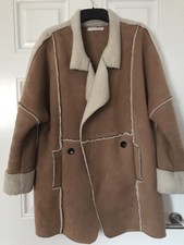 Vera & Lucy Oversized Camel With Faux Shearling Coat Boho Shaggy Borg Boohoo