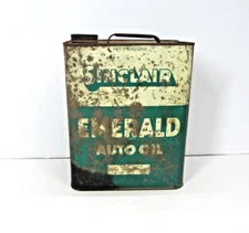 Vtg 2 Gallon Sinclair Emerald Auto Oil-Metal Ca- Gas Oil Garage Art-Collectible