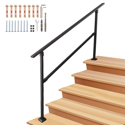 Wrought Iron Handrail Adjustable For 4-5 Steps Stair Railing Outdoor Black - Picture 2 of 8