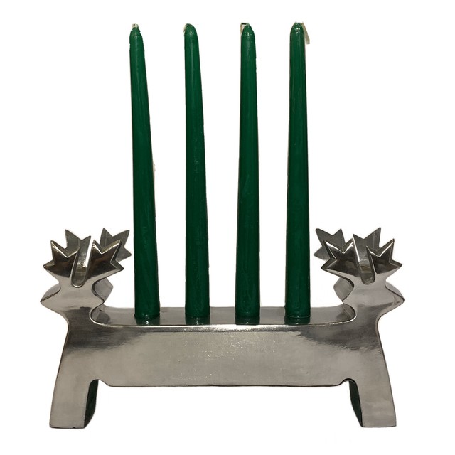 Cast Aluminum Christmas Reindeer Candle Holder Holds 4 Tapers Farmhouse