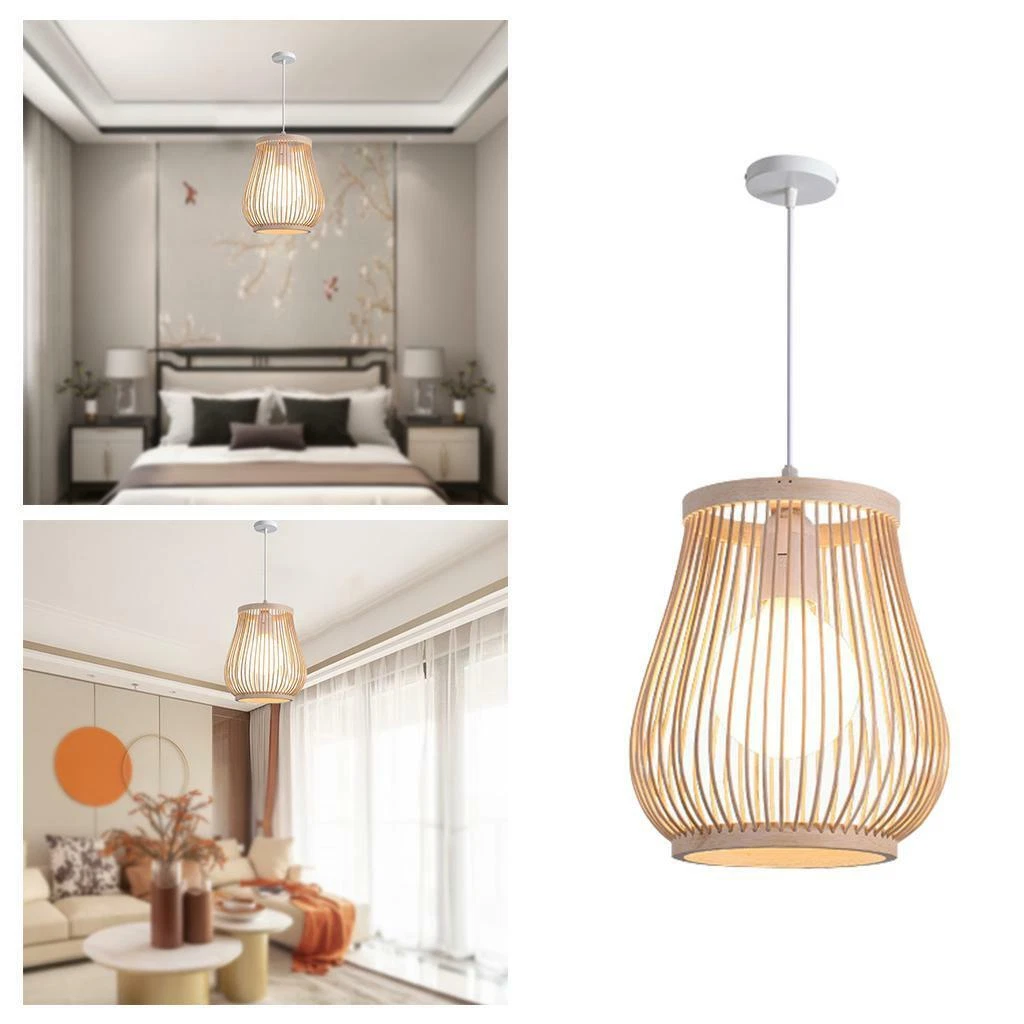 Nordic Style Bamboo Lampshade Cafe Dining Room Pendant Lamp Shades Cover