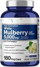 Mulberry 5000mg Leaf Extract 180 Veggie Caps Bioperrne/Non GMO