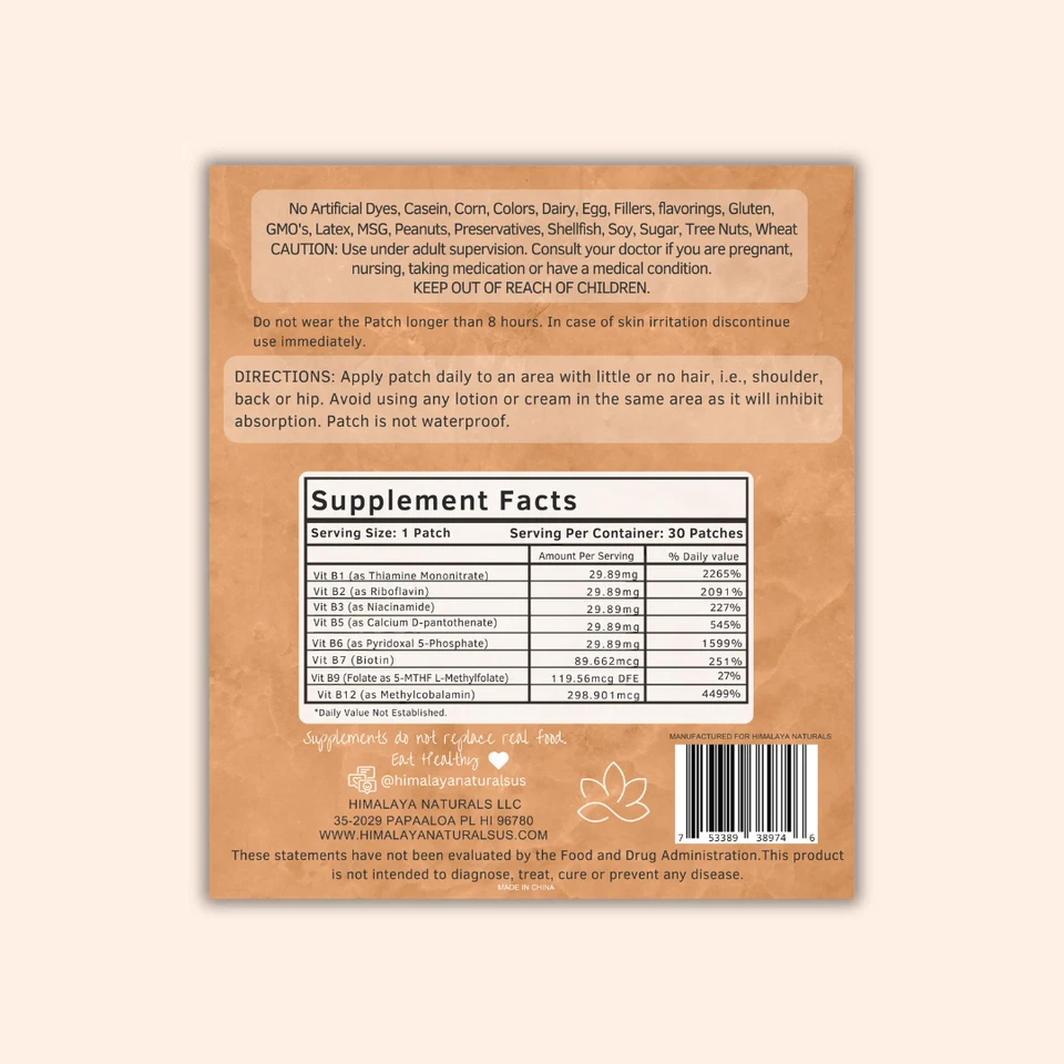 Parche de vitamina B12 + - Energía y resistencia - Parches multivitamínicos - Suministro para 30 días Foto 2 de 4