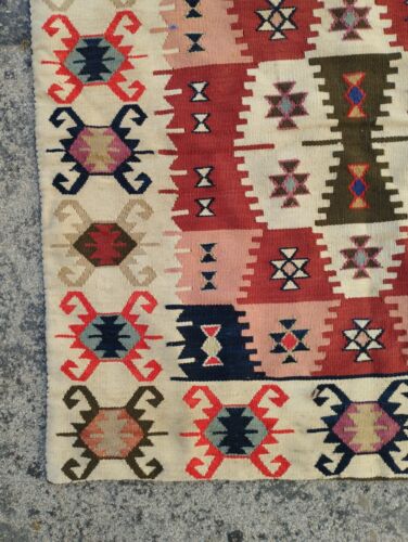 Vintage Traditionell Türkisch Mini Schöne Farben Wolle Kelim Teppich Kissen 79x76 cm - Bild 3 von 10