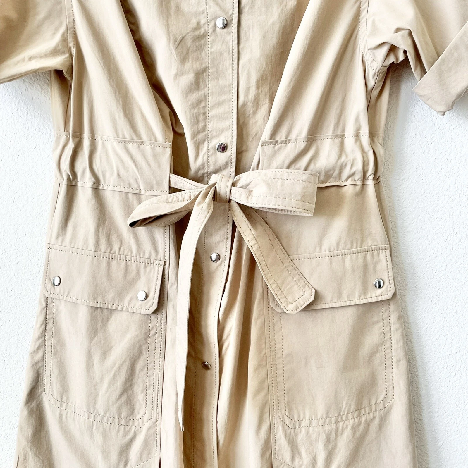 Abito camicia Coach cotone cravatta vita nuovo senza etichette è kaki taglia 2 $495