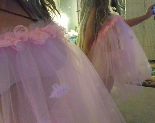 VTG SILKY NYLON PANTIES DBL CHIFFON SHEER BABYDOLL SKIRT CAPE BOWS SISSY SET 3x