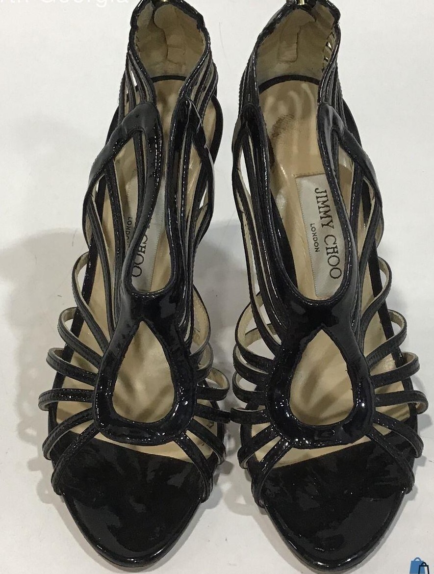 Jimmy Choo Black Patent Leather Strappy Heels Size