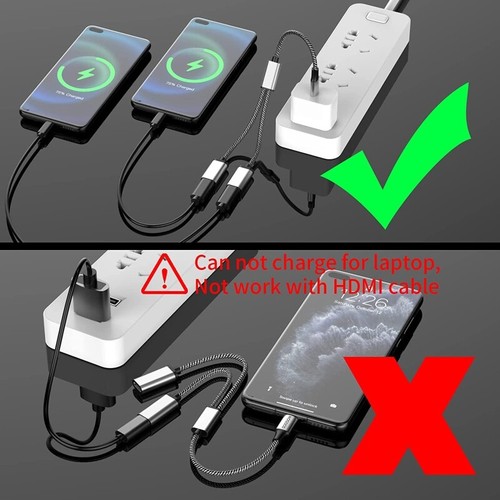 USB C Male to Two USB C Female Splitter Hub Cable for Type C Charger Powerbanks - Photo 3 sur 9