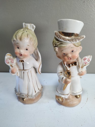 Bride & Groom Salt & Pepper Shakers Midcentury Porcelain Wedding Decoration - Picture 5 of 15