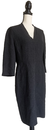 Ellen Tracy Dress Sz 12 Wool Blend Shift 3/4 Sleeve Charcoal Gray - Picture 2 of 15
