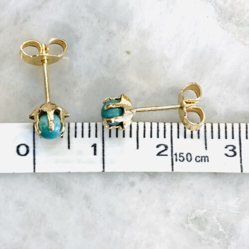 Orecchini Vintage Oro Giallo Massiccio 14K Turchese Borchia Buttercup 6 Punte .84g 6mm - Foto 6 di 7