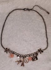 Justice Paris Rhinestone Eiffel Tower key camera Dove Charm necklace