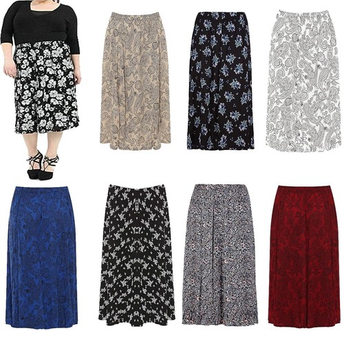 Midirock mit Blumenmuster Damen Gummibund dehnbar Rock - Bild 1 von 9