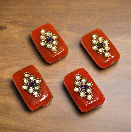 12 Pcs 25x14mm Rectangle Kundan Beads - Picture 13 of 13