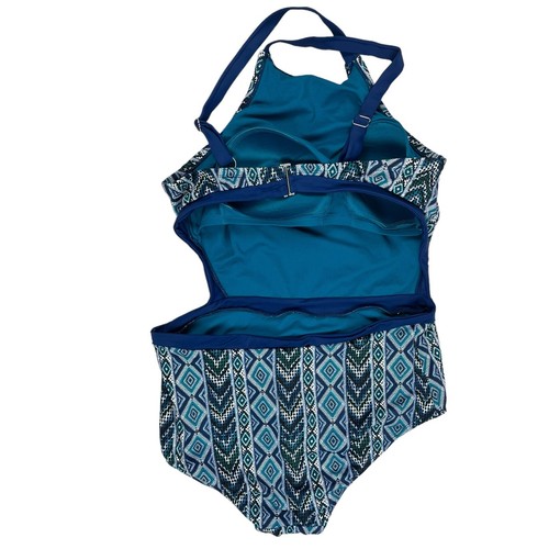 Time and Tru Womens One Piece Swimsuit Blue Geometric 1X 16W-18W - Picture 5 of 13