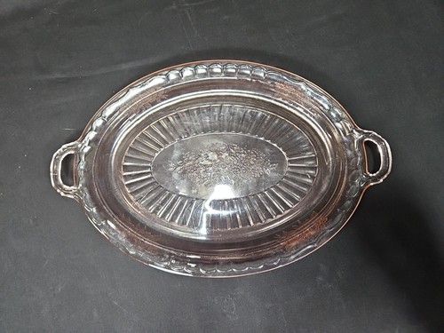 Anchor Hocking Mayfair Open Rose Pink Glass Oval Platter w/ Handles 13 7/8" - Picture 2 of 6