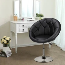 Height Adjustable Round Back Swivel Chairs Accent Modern Leather Vanity Black