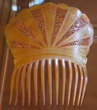 antique :VICTORIAN LARGE STEER HORN HAIR COMB SPANISH MANTILLA STYLE: ex cond