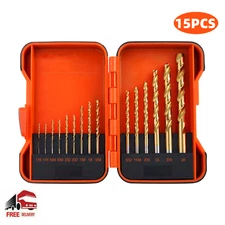 15x Titanium Cobalt Twist Drill Bits Set HSS Jobber Drill Bit 1/16"-3/8" W/ Case