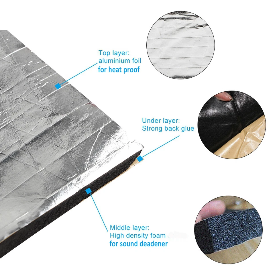 Amortiguador de sonido térmico de 20"x 39" para automóvil protector térmico aislamiento reducción de ruido alfombrilla 3/8" Foto 2 de 4