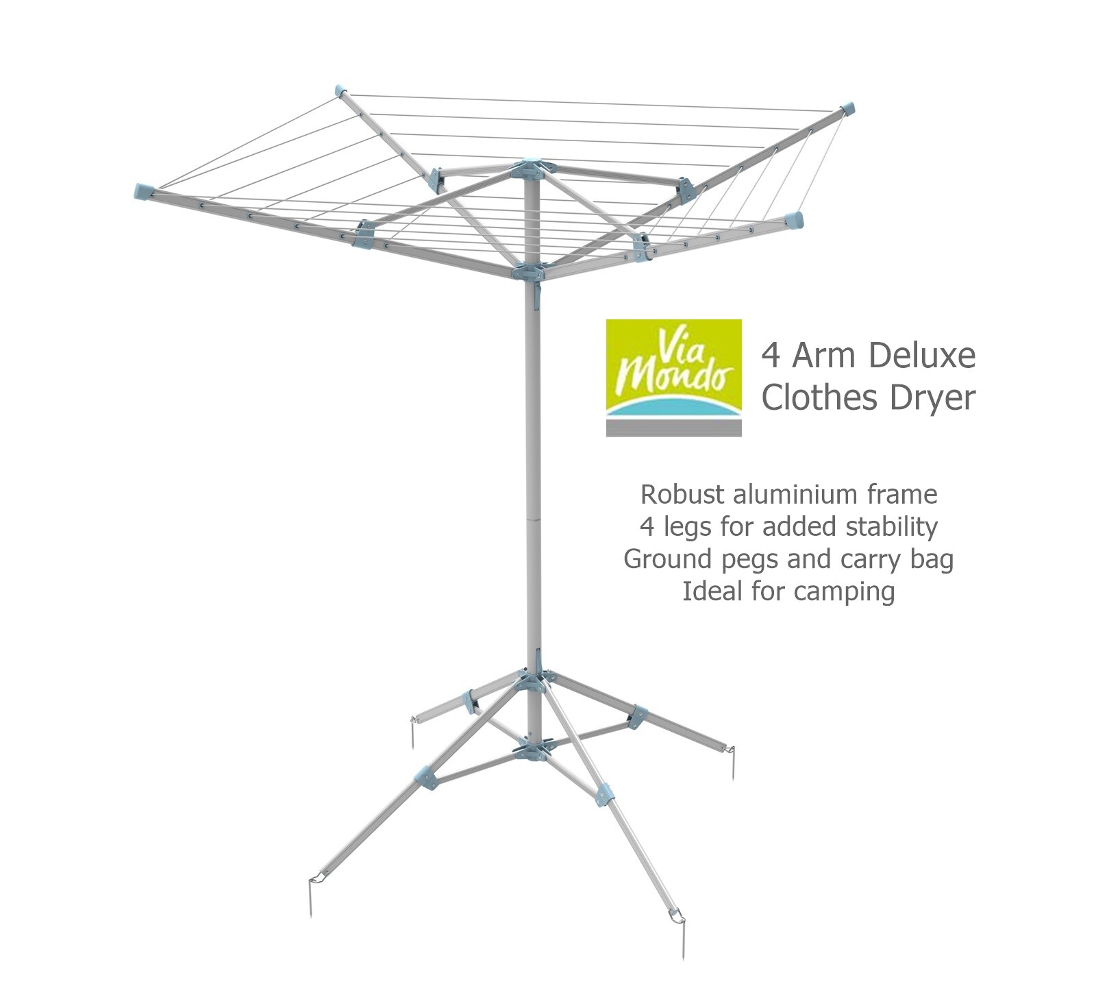 Via Mondo 4 Arm Deluxe Clothes Dryer - Portable Washing Line - Ideal for camping