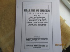 Associated  Gas Engine  Instructions & Parts  Manual Includes 8 Sizes of Engines