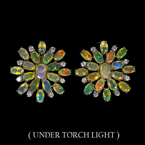925 Pendientes de Plata de Ley Ovalado Ópalo de Fuego 6x4mm Gema Natural Joyas