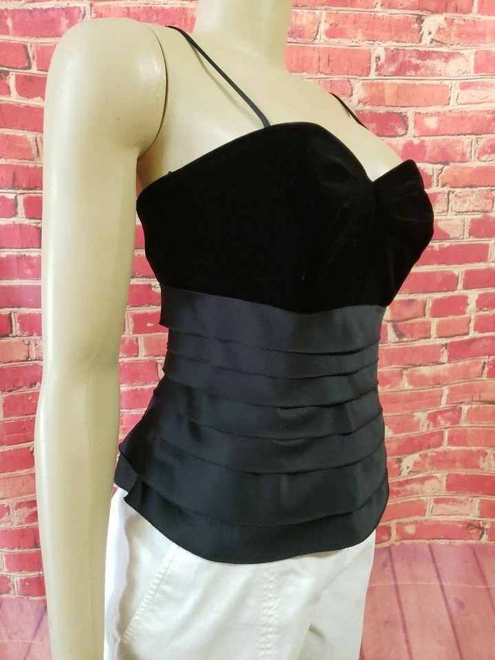 JS Collections Bustier Top Black Zip Padded Bust Lined Velvet trim US 4 NEW #1 - Image 3 of 4