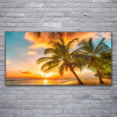Wandbilder Glasbilder Druck auf Glas 120x60 Palmen Meer Landschaft