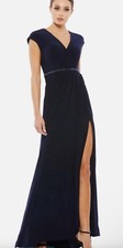 Mac Duggal Gown Dress Size 14 Faux Wrap V Neck Cap Sleeve Beaded 67850