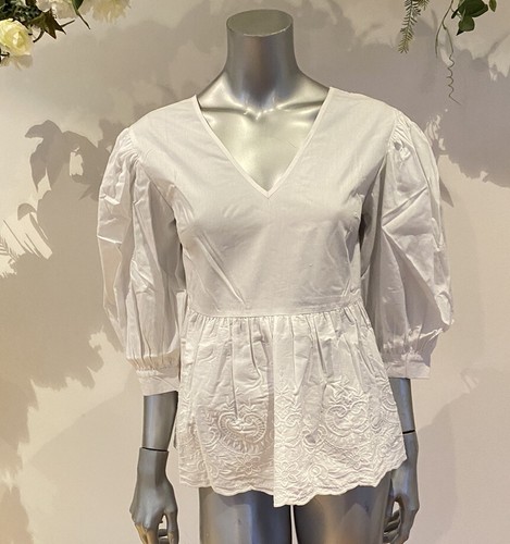 Influence Cotton Blouse Top Size 8 White Embroidered Peplum Poplin New GO81 - Picture 5 of 7