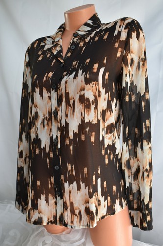 DEREK LAM (S) Shirt Semi Sheer TEA ROSE PAPAYA Print Button Back Pleat Chiffon - Picture 5 of 9
