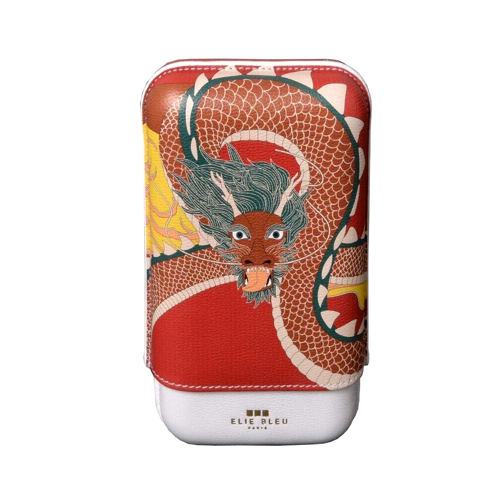 Elie Bleu Leather Dragon Triple Cigar Case / Pouch, DR20CUR3, New
