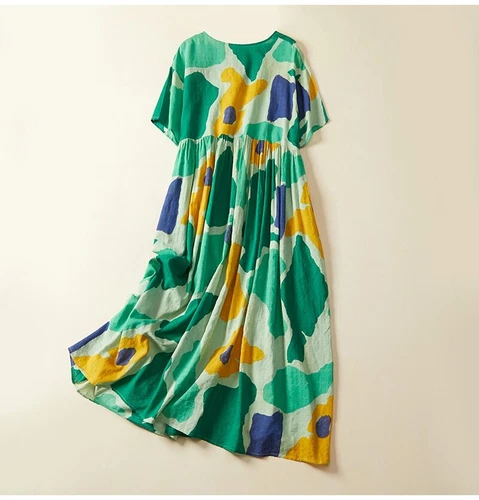 Plus Size Beach Floral Dress Cotton Ladies Dresses Loose Summer Casual Long - Picture 9 of 17