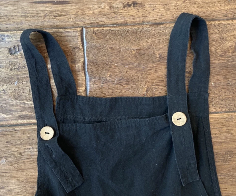 Macacão 100% Algodão Feminino Grande Preto Perna Larga Pedal Bainha Laganlook Boho - Imagem 3 de 4