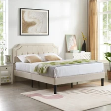 VECELO Upholstered Metal Bed Frame w/ Adjustable Headboard Twin/Full/Queen Size