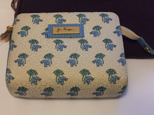 Jim Thompson Thai Silk Blue Elephants Palm 3.5"X 4