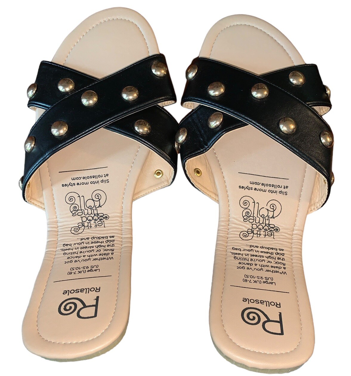 APL Rollasole Sandstorm sandali donna slip on borchie pieghevoli neri taglia 9 5 10 5