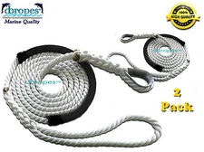 2 of 3 Strand Mooring Pendant Nylon Rope Lines 1/2"X12'+ Chafe Guard + Thimble
