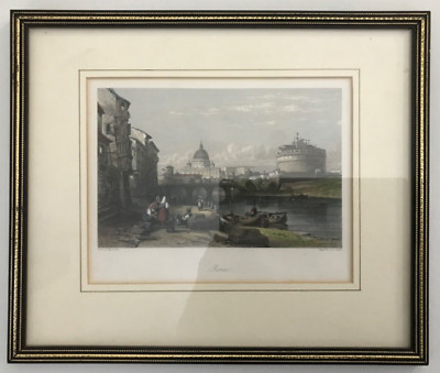 VTG Coloured Print by Major Irton~Engraved by R. Sands~Roma Vatican~12.5 x13.5 