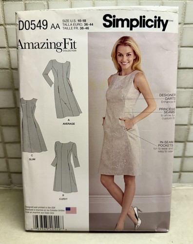 Simplicity D0449 Amazing Fit Pattern Womens Sewing Dress Darts Size 10 - 18 NEW