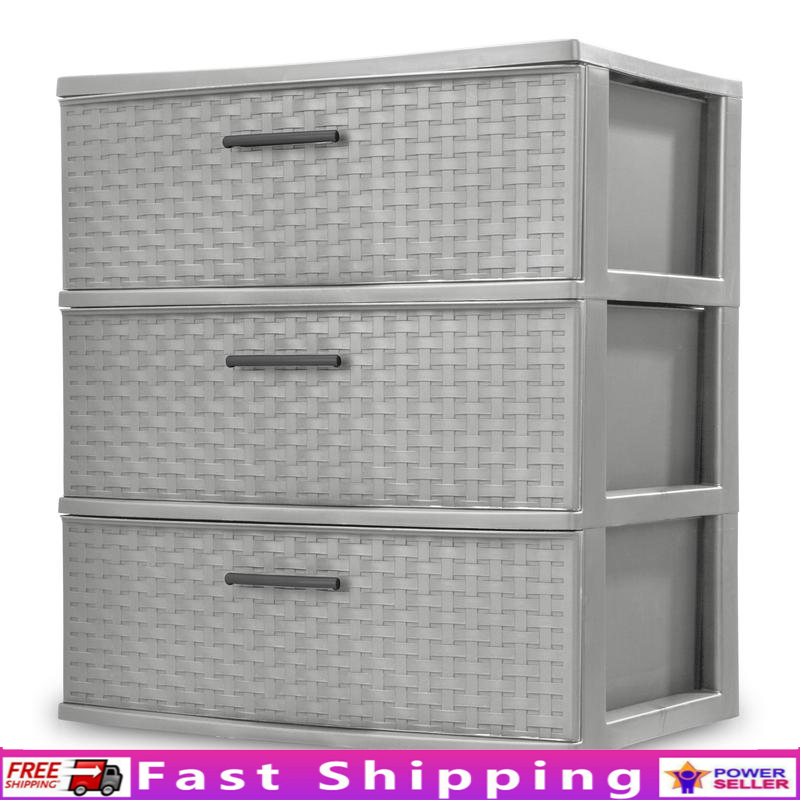 3 Drawer Plastic Weave Storage Tower Organizing Solution Durable Lightweight New-image