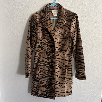 Vintage 1990s Charlotte Russe Coat Animal Print Faux Fur P Small Women Jacket