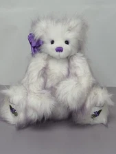 14" Plush Artist Bear by Diana Watts of Di Bears White Bear W/ Embroiderd Flower